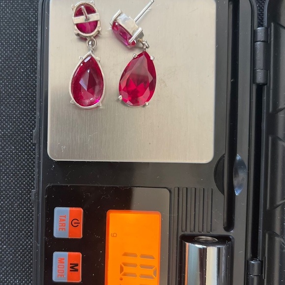 Silver and red Zirconium Earrings - Picture 3 of 3